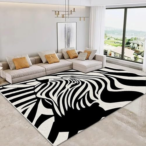 Waschbarer Teppich Tier-Zebra-Druck 140x200 cm Wohnzimmer Teppich Schlafzimmer Bettvorleger, Moderner Flauschig Weich Teppiche für Kinderzimmer Anti-Rutsch