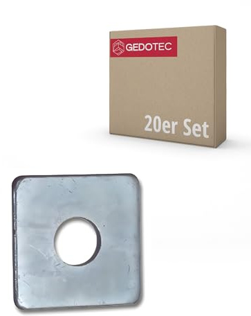 Gedotec Unterlegscheibe aus Stahl verzinkt | 20 Stück Beilagscheiben rund | M20 | nach DIN 436 gefertigt | Vierkantscheibe für Holzkonstruktion | Karosseriescheiben | Beilagscheiben-Sortiment