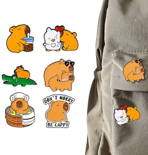 WERIGONI 6 Stück Niedliche Capybara Enamel Pin & Brosche - Süße Anstecker für Damen und Herren