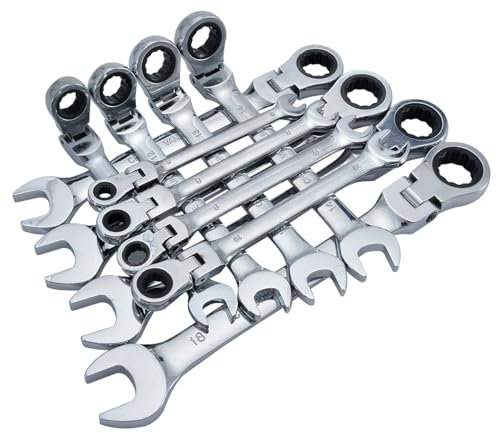 HOHXEN Llave de Carraca con Cabezal Flexible Ajustable a 180°, 72 Dientes, Llave Combinada de Doble Extremo para Bricolaje, Tuberías, Reparación de Bicicletas o Mantenimiento del Hogar - 12 Piezas