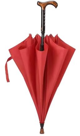 HEFJIAYCIQ Bastón 2 En 1 Antideslizante Paraguas, Multifuncional Bastón Recto Mango Largo Muleta Sombrillas, para Hombres, Mujeres,Rojo,86cm/33.8inch