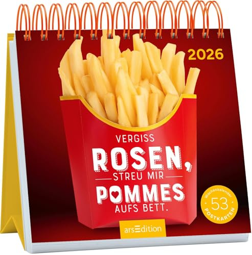 Postkartenkalender Vergiss Rosen, streu mir Pommes aufs Bett. 2026: Wochenkalender 2026, 53 Postkarten mit bösen Sprüchen