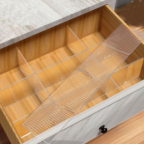 Kisstta 4 divisori per cassetti, divisori regolabili, trasparenti, bianchi, per armadio, biancheria intima, calzini fai da te, organizer da scrivania, 4 pezzi (2,76 x 12,6 cm)