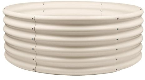 Harbour Housewares Raised Garden Bed - Ivory - 120 x 45cm - Round - Bottomless Metal Raised Bed Galvanised Steel Planter Box for Growing Outdoor Plants, Vegetables, Flowers and Herbs