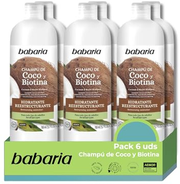 Babaria - Kokoschampu/Biotin 6-pack 4 200 ml | Fuktgivande kokosnötsschampo för män och kvinnor schampo | Fuktgivande schampo för män och kvinnor