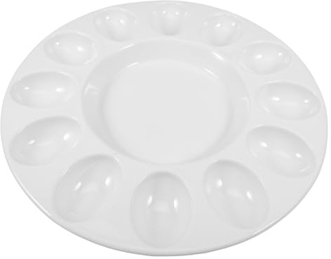 Vassoio per uova di Pasqua in ceramica, contiene 12 uova, piatto in ceramica, espositore per uova, lavabile in lavastoviglie, adatto al microonde e al congelatore, elegante (26,9 cm, bianco)