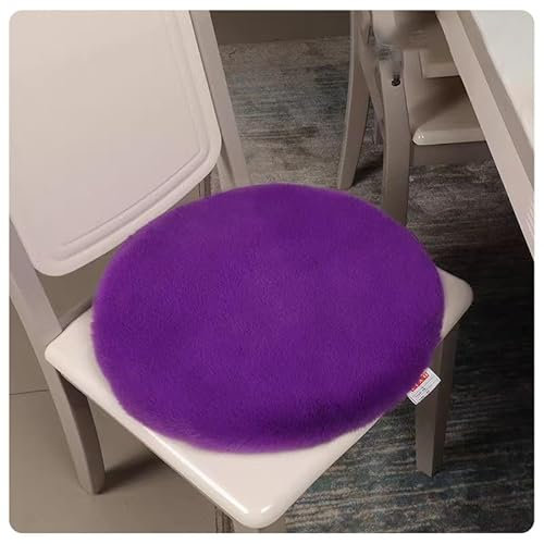 Rockreyoa Kunstfell Sitzauflage Fellimitat-Stuhlplatte Faux Kissen Stuhl-Sitzkissen Kunstfell Sitzkissen Quadratisch Stuhlauflage Rutschfestes Warm Sitzpolster Stuhl Dekokissen Lila(Rund) 45 * 45cm