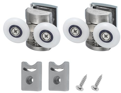 sourcing map Lot de 2 roulettes doubles pour porte de douche en acier inoxydable 304 Argenté 25 mm