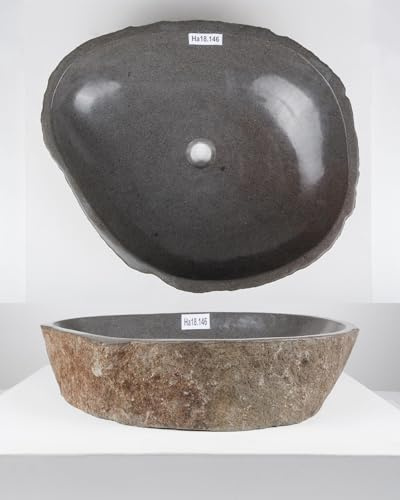 Wohnfreuden Lavabo ovale en pierre naturelle, gris, 70 cm, à poser, en pierre naturelle, pour salle de bain, lavabo de salle de bain