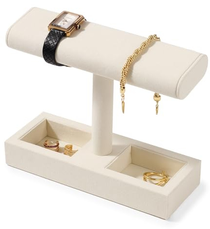 Oirlv Multifunzionale Microfibra T-Bar Espositore Gioielli/Organizzatore per Gioielli Orologio Bracciale Collana (Bianco)