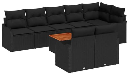 vidaXL Trädgårdsoffset med kudde 9 pcs Svart konstrotting, Snygg, modern, hållbar och lätt trädgårdsoffa, perfekt för avkoppling och sköna stunder utomhus
