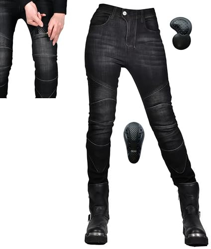 SAYEYBU Motorrad-Schutzhose FüR Damen, Mit Panzerpolstern, Retro-Street-Motorrad-Motocross-Rennjeans,Schwarz,S