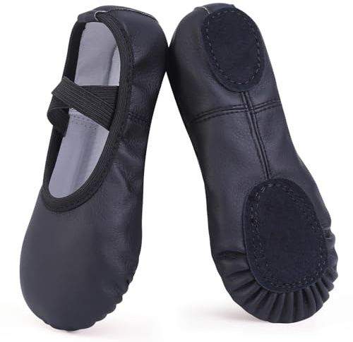 Ulicox Ballet Shoes for Girls Leather Ballet Slippers Women Dance Flats Split Sole Kids Ballerina Shoes for Yoga Gymnastics Black 1 UK