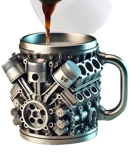 Tazza con manico in acciaio inox, motivo motore, tazza da caffè in metallo, per il tè pomeridiano, per garage, officina, casa, viaggi, bar, studio, scrivania, lavoro all'aperto, campeggio