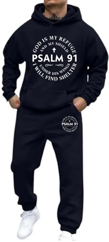 Mens Tracksuit Set Long Sleeve Athletic Hoodie with Joggers Sweatpants Casual Sports Activewear Set Adults Sweat Outfits Textured Jumper and Joggers Holiday Clothes (Navy, XXL)