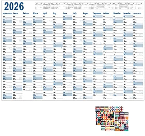 Wandkalender 2026 Groß, Jahreskalender 2026 Mit Aufkleber, Plakatkalender Papier Whiteboard Kalender Für Wand, 74.2×52.5cm