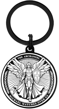 Viayen The Archangel Michael Watches Over Us Challenge Keychain, Stainless Steel Psalm 91:10-11 Inspirational Coin Keychain