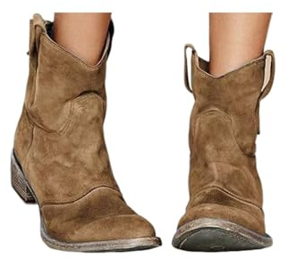 ENEN Botas Cowboy de Mujer Piel, 34-48 EU Botas Cowboy de Mujer Media Caña Cierre de Cremallera Comodas y Elegantes Estilo Vaquero Campera para Otono Invierno al Aire Libre (39,Marrón)