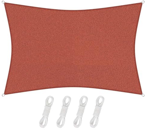 Vela ombreggiante rossa resistente 3 x 4 m, 98% blocco UV traspirante, in HDPE, per patio, giardino, tenda da sole, protezione solare, copertura rettangolare