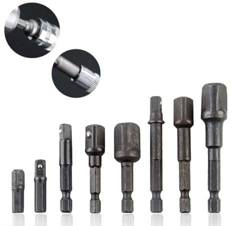 8-Piece Grey Socket Extension Bar Set for Power Drills