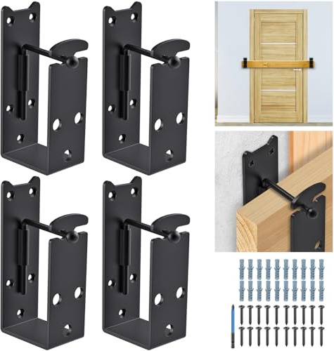 Dolibest Soportes de barricada de puerta de 2 x 4, soportes de barra de seguridad resistentes con diseño de bloqueo, soporte de barra en forma de U para madera de 2 x 4 para el hogar, garaje, puerta a