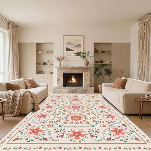 RUGMRZ Kurzflor Teppich Esstisch Beige 200x250cm,Blumenmuster Waschbar In Waschmaschine für Kindermädchen,Terassenaussen,Büro