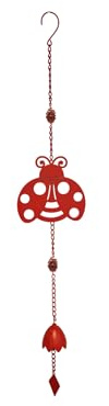 Louis Moulin Carillon à Vent Suspendu - Motif Coccinelle Rouge - Mobile Sonore Porte-Bonheur en Métal - H 92 x L 15,5 cm - Décoration Jardin