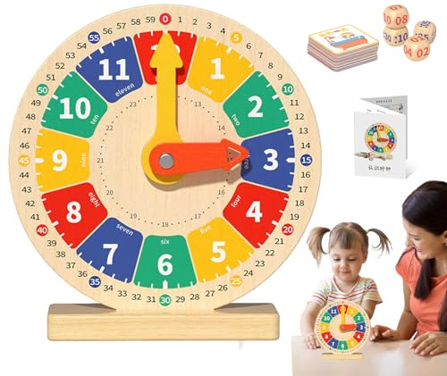 Lunaobrik Lernuhr für Kinder, Lernspielzeug aus Holz, pädagogische Ressourcen für Schuluhr, für Klassenzimmer, Zuhause, Reisen, Spielzeug, Geschenk zum Geburtstag