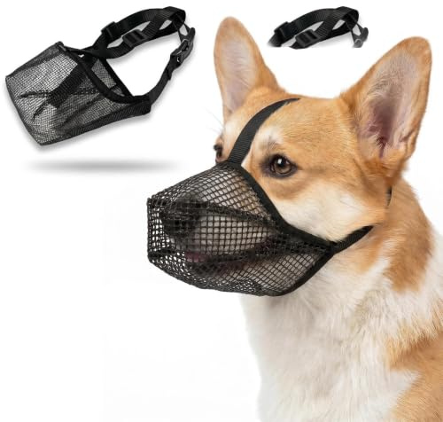 Adjustable Breathable Mesh Dog Muzzle, Soft Mesh Muzzle, Small Medium Dogs | Soft Dog Muzzle Medium, Anti-Biting Training Muzzles, French Bulldog Muzzle, Dog Cone, Allows Panting & Drinking, (Black M)