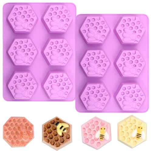 YXHZVON 2 Piezas Moldes para Jabones, Moldes Hacer Jabon Formas de Colmena, 6 Cavidades Moldes Silicona para Jabón, Velas, Chocolate, Hielo y Pasteles
