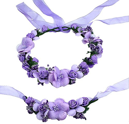 AiSi Blumenkranz mit Armband, Handgelenk Band Haarband Set, Stirnband Haarkranz Blumen Krone Boho Style für Festival Hochzeit Braut Brautjungfer Party
