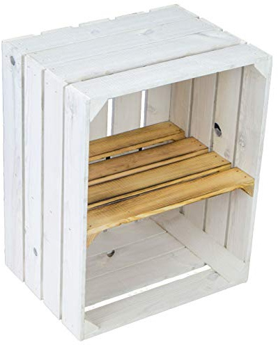 Massive Schuh- Bücherregalkiste Obstkiste Weinkiste Maße ca 50 x 40 x 31cm xxxaus dem Alten LandxxxWeinkisten Obstkisten Holzkiste Dekokiste Regal (Weiß geflammtes Mittelbrett Quer)