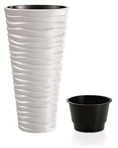 rg-vertrieb Blumenkübel Pflanztopf Blumentopf Pflanzkübel 3D Effekt Welle Design mit Einsatz 75cm weiß