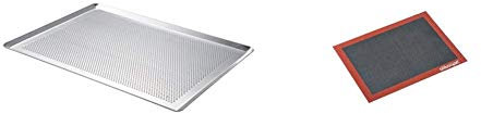 DE BUYER 7367.40, Teglia da Forno Rettangolare Forata, per Pasticceria, da 40 x 30, Alluminio, Colore Naturale Alluminio & silikomart 70.109.99.0065 Tappetino microforato da Forno, Silicone