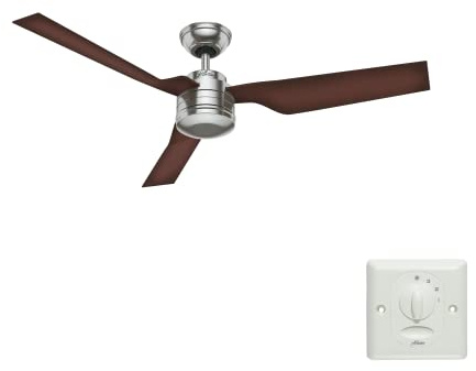 HUNTER FAN Deckenventilator Volo 132 cm für den Innenbereich, mit Wandsteuerung, in Nickel Gebürstet, mit 3 austauschbaren Flügeln in Buche, optimal für Sommer und Winter, Modell 50630