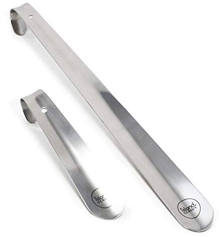 Island Genius Metal Shoe Horn Set of 2 16.5-Inch & 7.5-Inch, Stainless Steel Shoe Horn Long Handle for Seniors Shoe Horn for Kids, Travel Long Shoe Horn for Men & Women, Boot Shoehorn Shoe Helper Tool