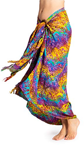 PANASIAM Sarong Tuch - Pareo Tuch blickdicht - Lunghi Strandtuch - bunt | für Damen & Herren, Wickelrock, Strandkleid oder Bikini Cover-up aus Viskose, handgefärbt, XL Hüfttuch, Bali Batik