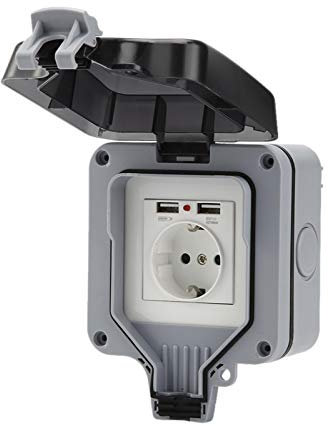 Yiida Enchufe exterior con interruptor IP66, enchufe exterior con conector de cable y tapa abatible, resistente al agua, enchufe de pared a prueba de polvo para cocina, baño, garaje, piscina y jardín