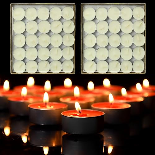 CINY 50 Velas Ligeras De Té, Candelita, Tamaño Pequeño 2 Horas De Tiempo De Combustión, Artefacto De Confesión De Propuesta De Amante De La Boda Romántica, Para El Hogar, Restaurante, Fiesta (blanco)