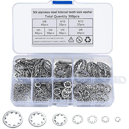 Lot de 300 rondelles internes en acier inoxydable 304 Starlock à vitesse rapide, clips de fixation et rondelles de verrouillage M3/M4/M5/M6/M8/M10/M12