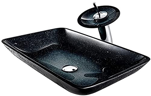 YEITH Lavandino in Vetro Temperato, Art Lavabo da appoggio, Lavandino del Bagno Minimalista, Vetro Temperato Gradiente Stellato Nero Lavabo da Bagno, Design Moderno Lavabo, per Bagno,C