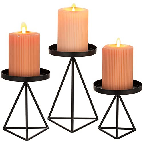 Sziqiqi Kerzenständer Kerzenhalter Kerzenleuchter Metall 3er Set, Eisen Deko Kerzenhalter für Stumpenkerzen Schwarz, Vintage Kerzen Ständer Tischdeko für Hochzeit Wohnzimmer Weihnachten