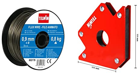 Telwin 802179 Bobina Filo Animato per Saldatura, 0.9 Mm 0.8 Kg, Grigio & 802583 Posizionatore Magnetico per Saldature, 0.1 V, Rosso, 23 kg max