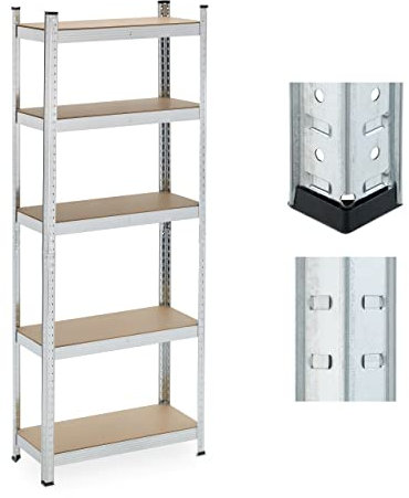 Relaxdays Scaffale in Acciaio, HLP 180 x 70x 30 cm, 5 Ripiani ad Alta Portata 500 kg, per Garage e Cantina, Argentato
