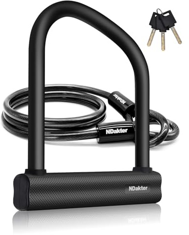 NDakter Bike Locks Heavy Duty Anti Theft, Bicycle U Lock for Ebike, 18mm Shackle, 6FT Steel Security Cable with 3 Keys for Electric Escooter, Motorcycle, Moped, Dirt-Bike, Tri-Bike Wheel Lock Sturdy