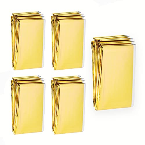 HW CASA 5 Pezzi Coperta Isotermica, Emergenza Oro Argento,Coperta Termica di Pronto Soccorso Impermeabile per Salvataggio Protegge da Freddo, Pioggia, Calore e Vento per Kit di Sopravvivenza
