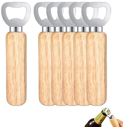 Royouzi 6 Abridores De Botellas, Abridor De Botellas De Madera, Mango De Madera, PortáTil, Abridor De Botellas De Madera Natural, Para Casa, Pub, Exterior, Hombres (Color Madera De 6 Piezas)