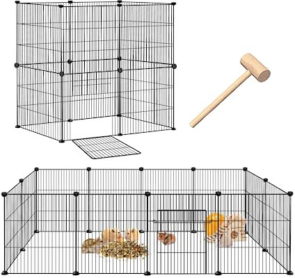 SUBTLETY Meerschweinchen Käfig aus Metallgitter für Innen Draußen 142x72x36cm Kaninchen Freigehege Hasengitter Gittergehege mit Tür, Anti-Rutsch Pads und Kabelbinder Gehege für Kleintiere (Schwarz)
