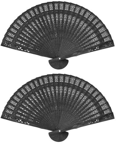 ANCLLO 2 Pezzi Ventagli a Mano Ventagli a Mano in Legno Nero Ventaglio Pieghevole Portatile Nero Donna Uomo Ventaglio di bambù per Regali di Nozze Danza Rave