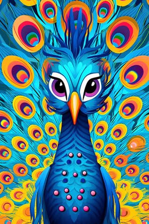 adrium Acryl-Bild 70 x 110 cm: Vektorillustration eines wunderschönen blauen Pfaus auf buntem Hintergrund. (207892539)